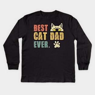 Vintage Best Cat Dad Ever T-Shirt Cat Daddy Gift Kids Long Sleeve T-Shirt